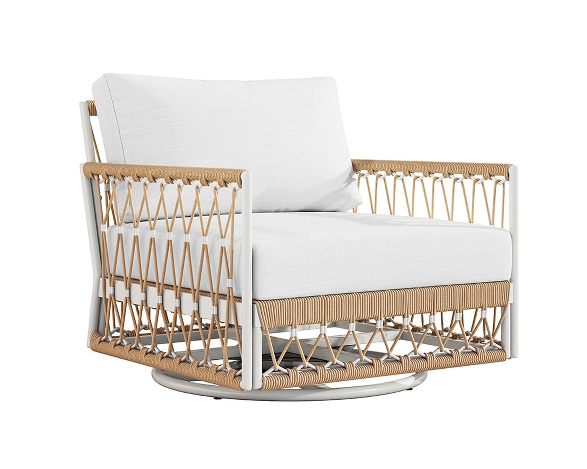 HMR Ropipe Outdoor Chair with Hand Woven Rope - White, Swivel Base