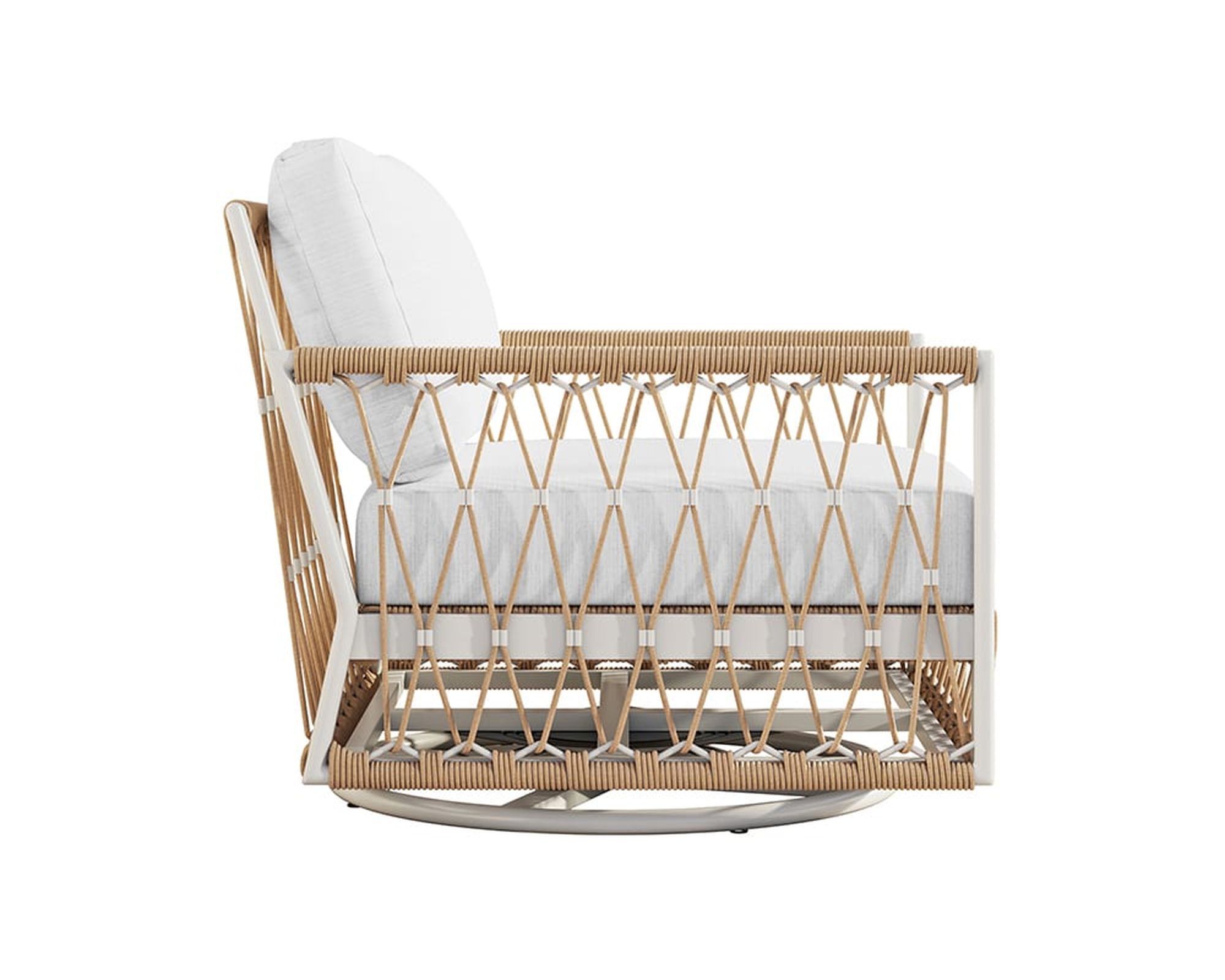 HMR Ropipe Outdoor Chair with Hand Woven Rope - White, Swivel Base