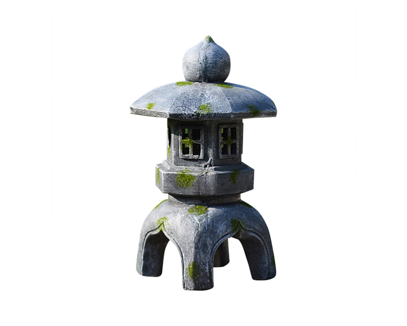 HMR Outdoor Garden Geometric Japanese Solar Lantern Sculpture Statue Asian Decor - Gray