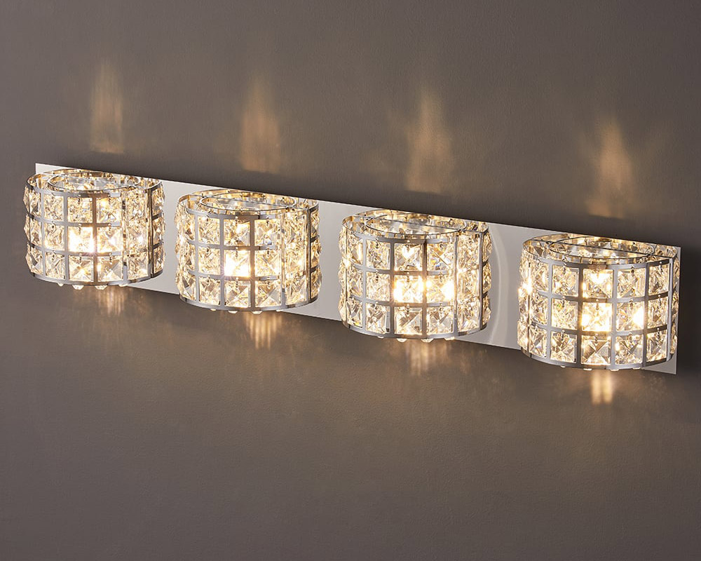 HMR Modern Crystals 4-Light Bath Vanity Wall Light