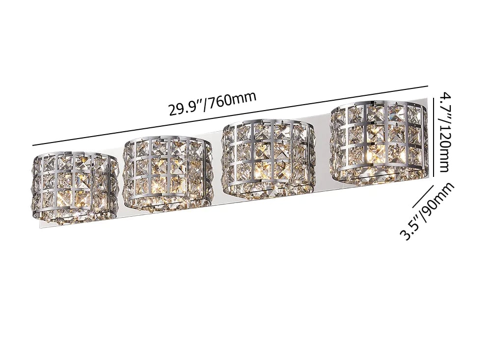 HMR Modern Crystals 4-Light Bath Vanity Wall Light