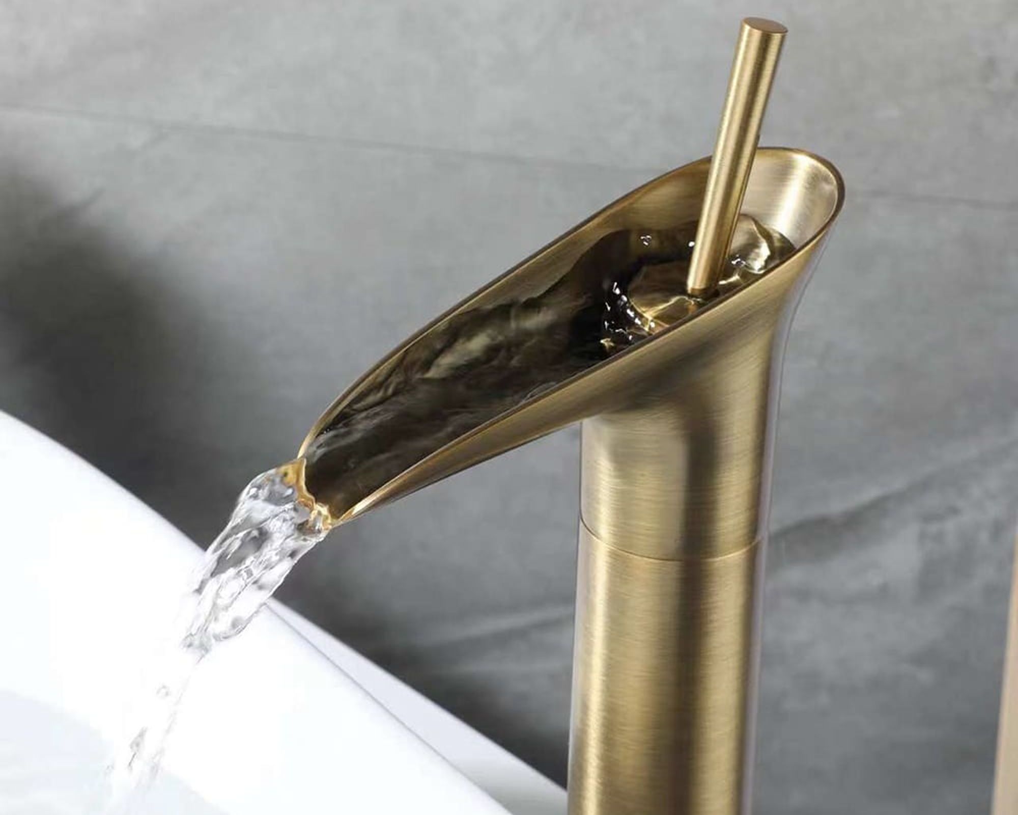 HMR Ashfie Classic Single Tall Waterfall Basin Mixer Tap - Antique Brass