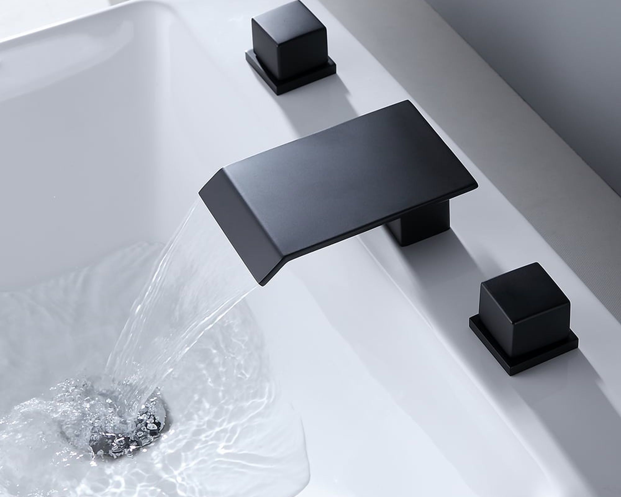 HMR Moda Waterfall Widespread Bathroom Sink Faucet with Square Double Handle