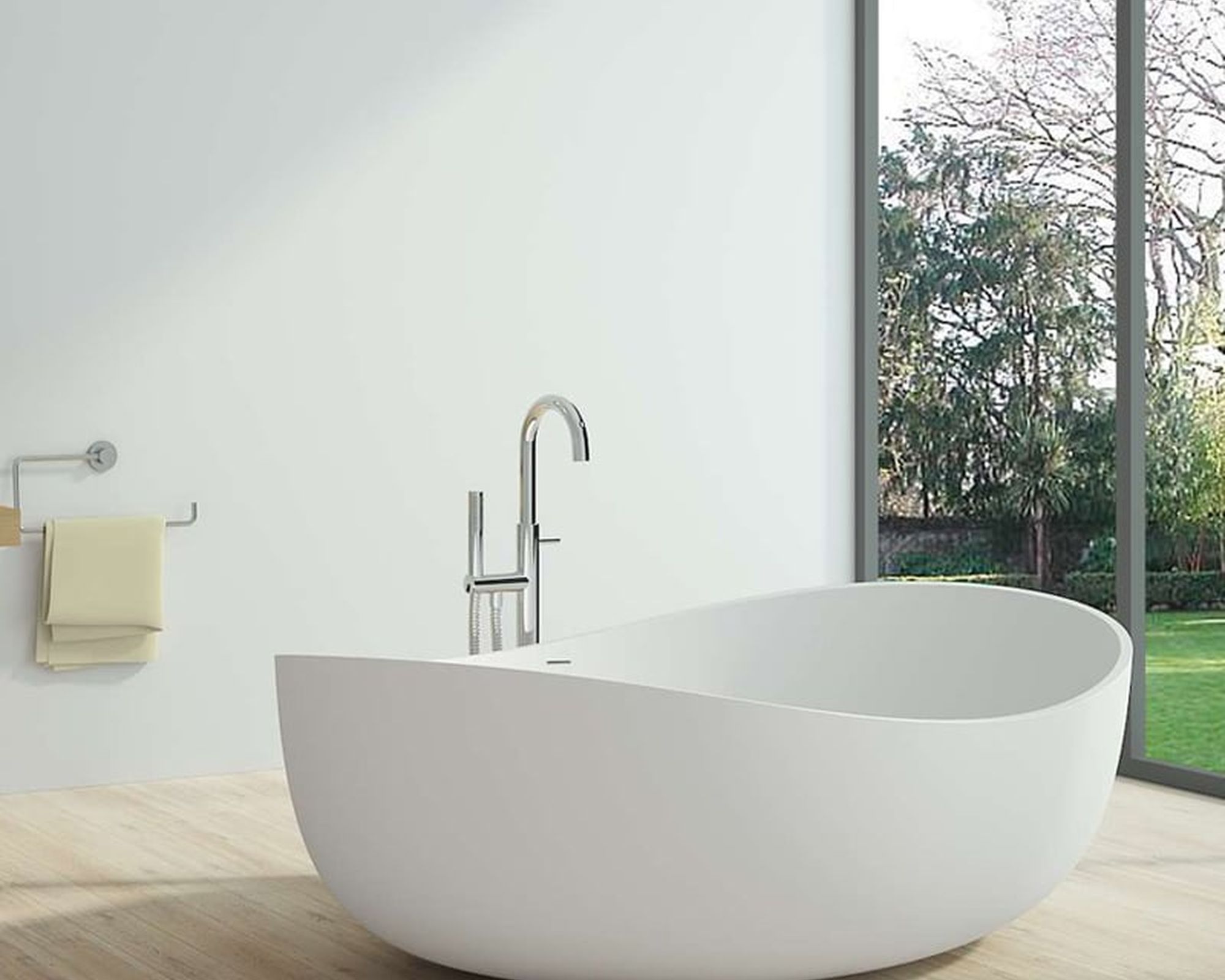 HMR 70" Modern Oval Freestanding Stone Resin Soaking Bathtub