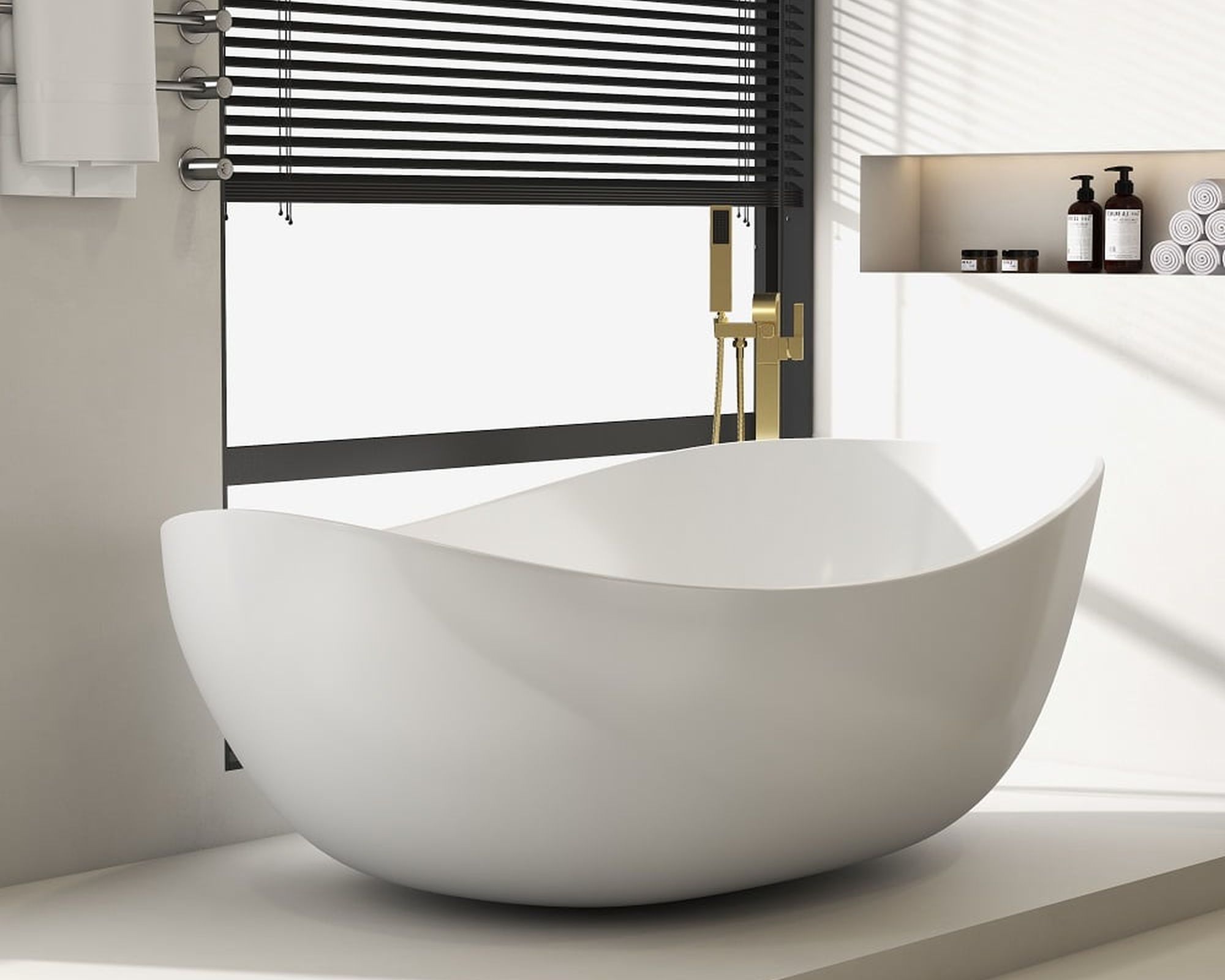 HMR 70" Modern Oval Freestanding Stone Resin Soaking Bathtub - Glossy White