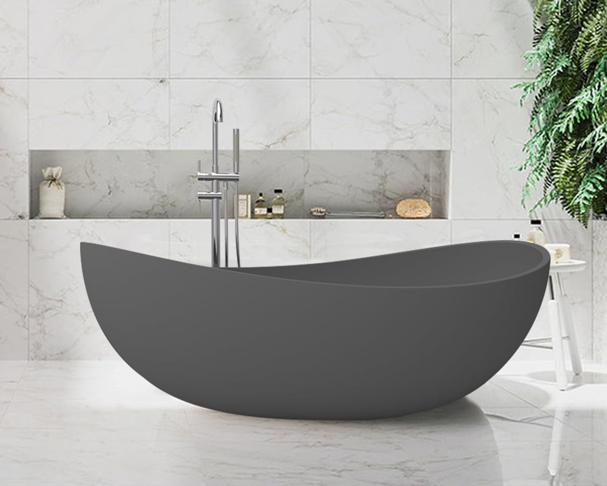 HMR 70" Modern Oval Freestanding Stone Resin Soaking Bathtub - Gray