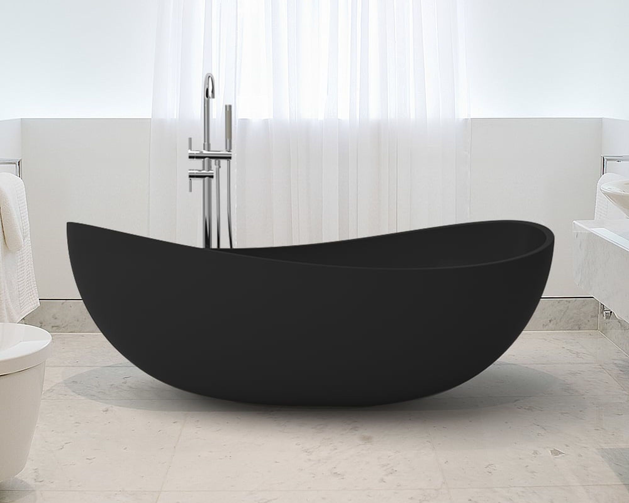 HMR 70" Modern Oval Freestanding Stone Resin Soaking Bathtub