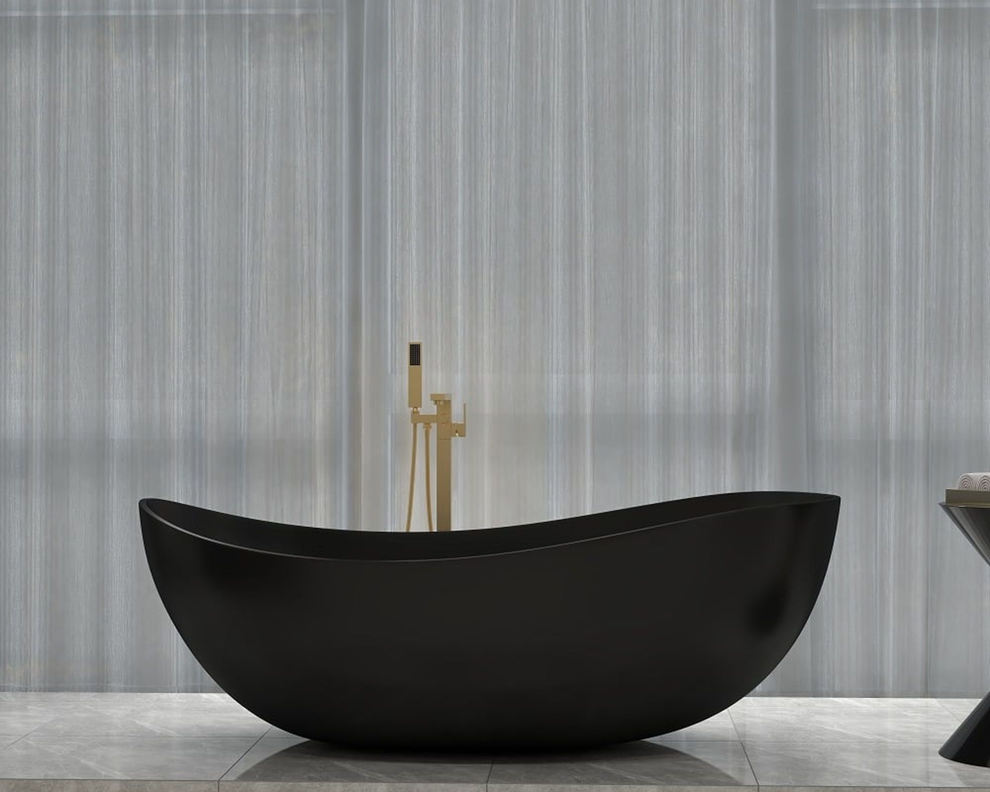 HMR 70" Modern Oval Freestanding Stone Resin Soaking Bathtub - Black