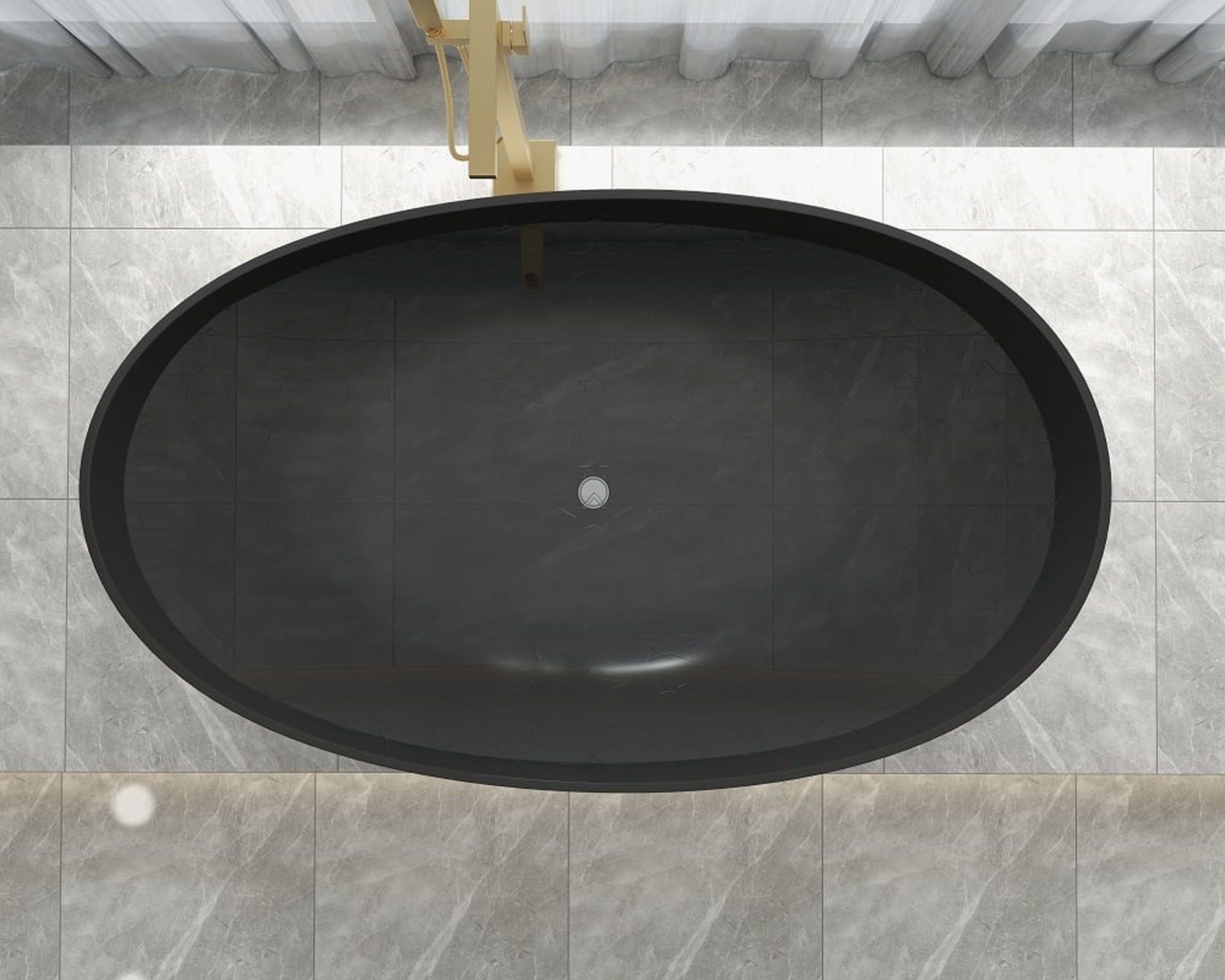 HMR 70" Modern Oval Freestanding Stone Resin Soaking Bathtub - Black