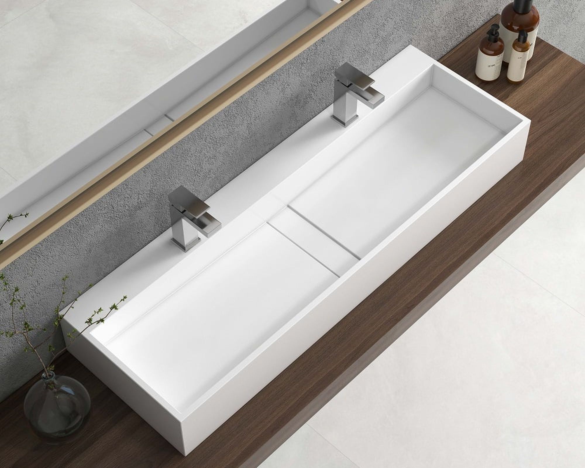 HMR 47" Wall-Mount Floating Trough Bathroom Sink