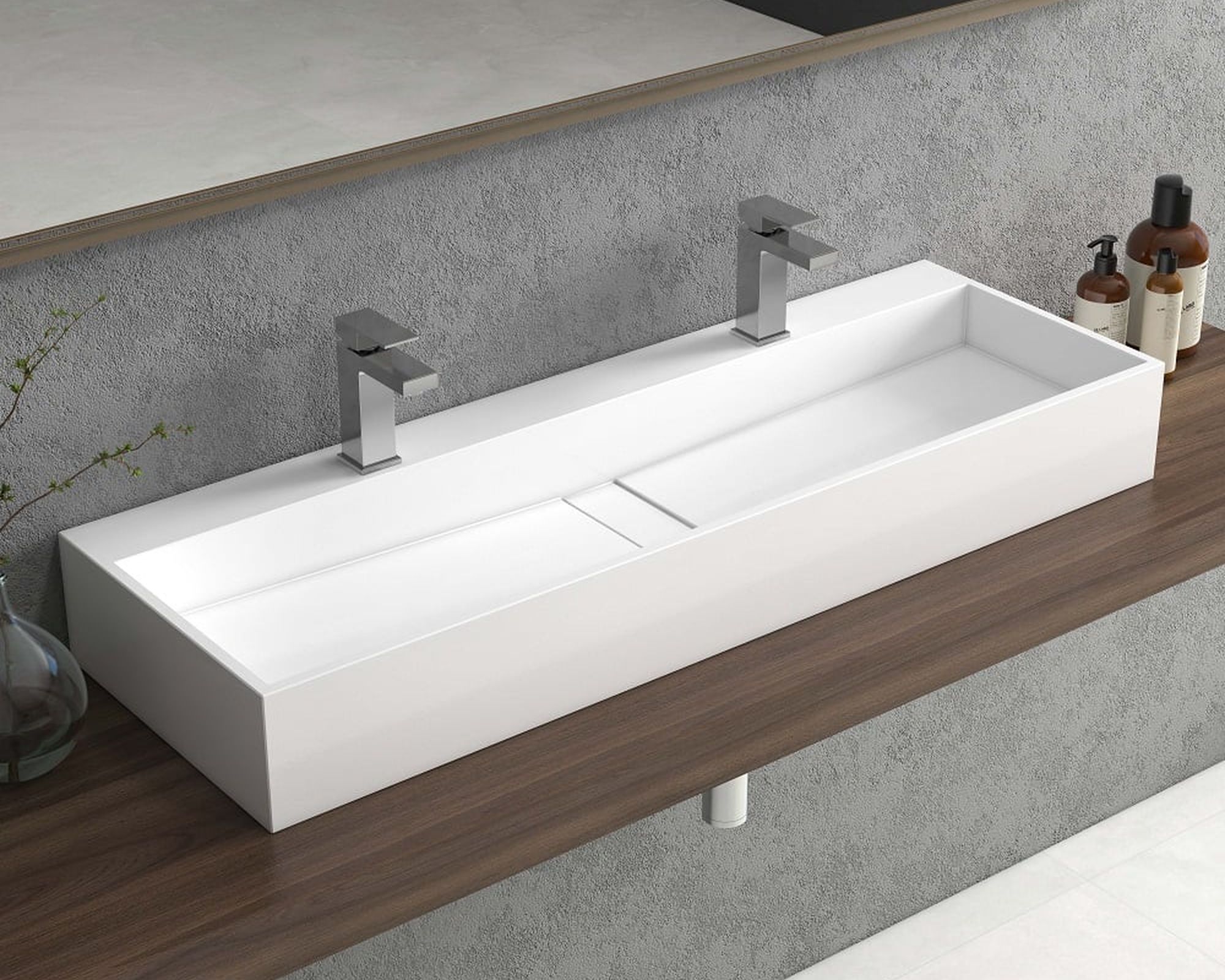 HMR 47" Wall-Mount Floating Trough Bathroom Sink - Glossy White