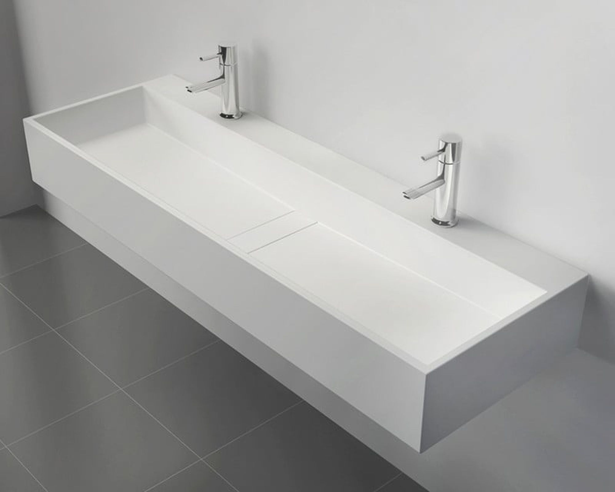 HMR 47" Wall-Mount Floating Trough Bathroom Sink - Matte White