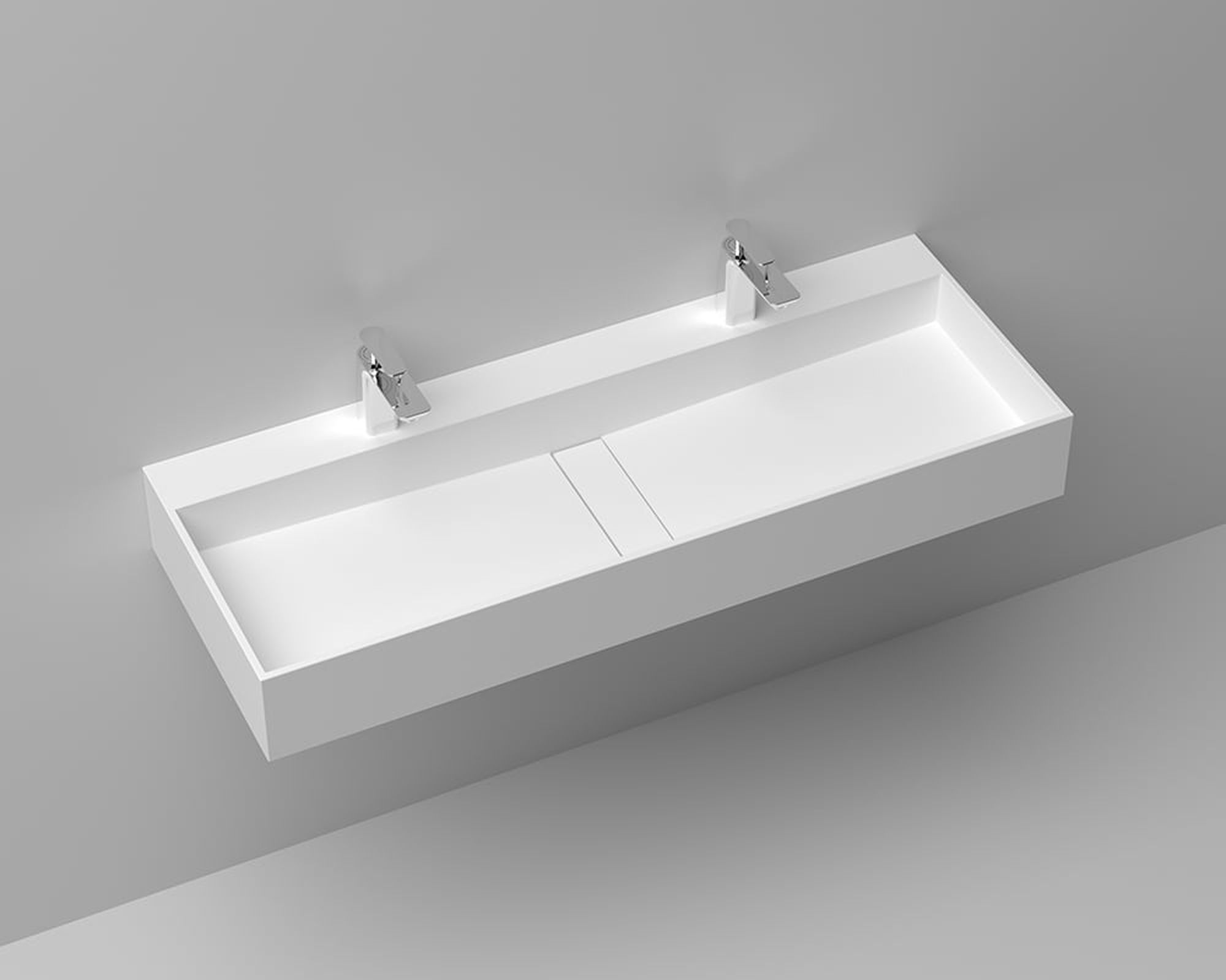 HMR 47" Wall-Mount Floating Trough Bathroom Sink - Matte White