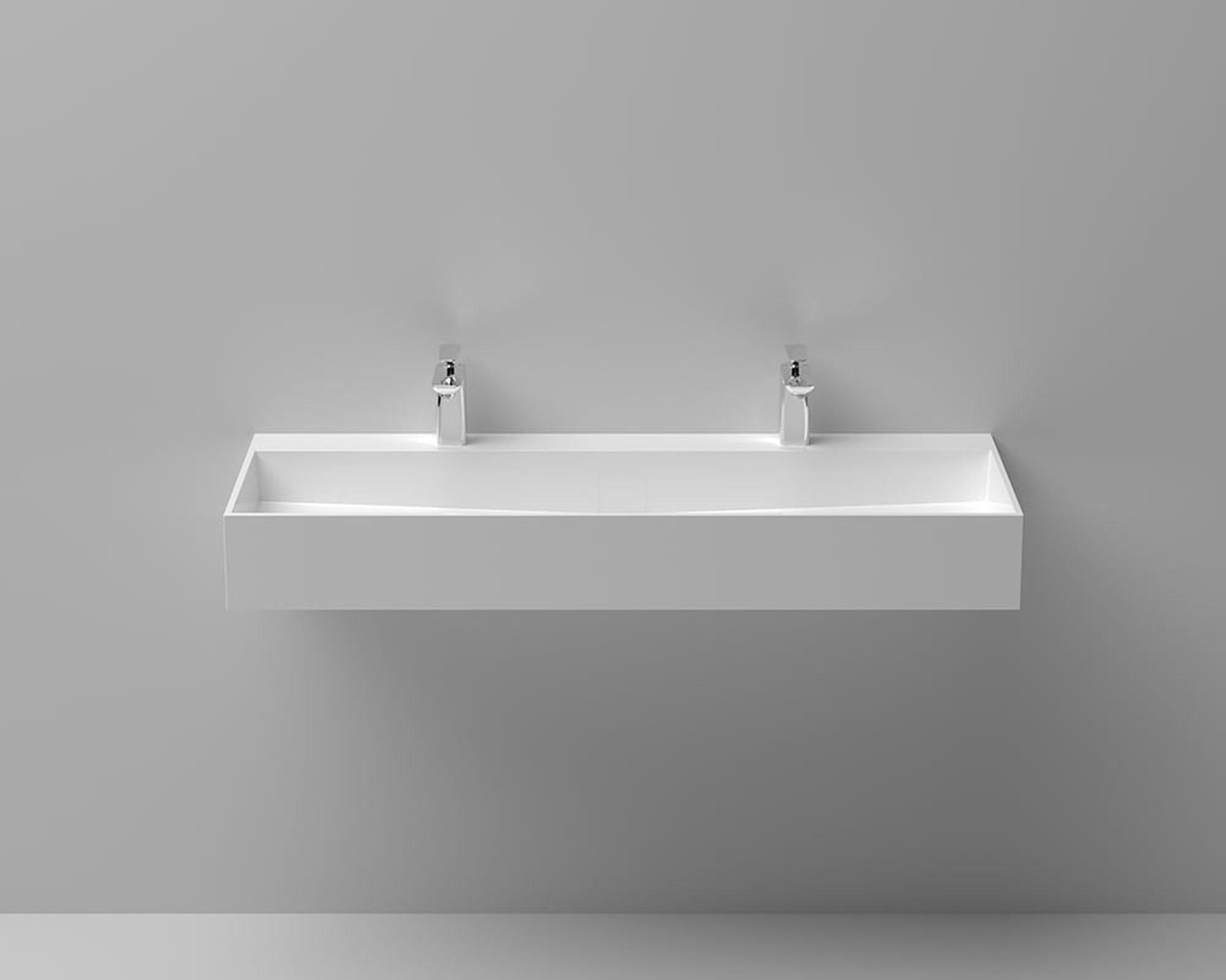 HMR 47" Wall-Mount Floating Trough Bathroom Sink - Matte White