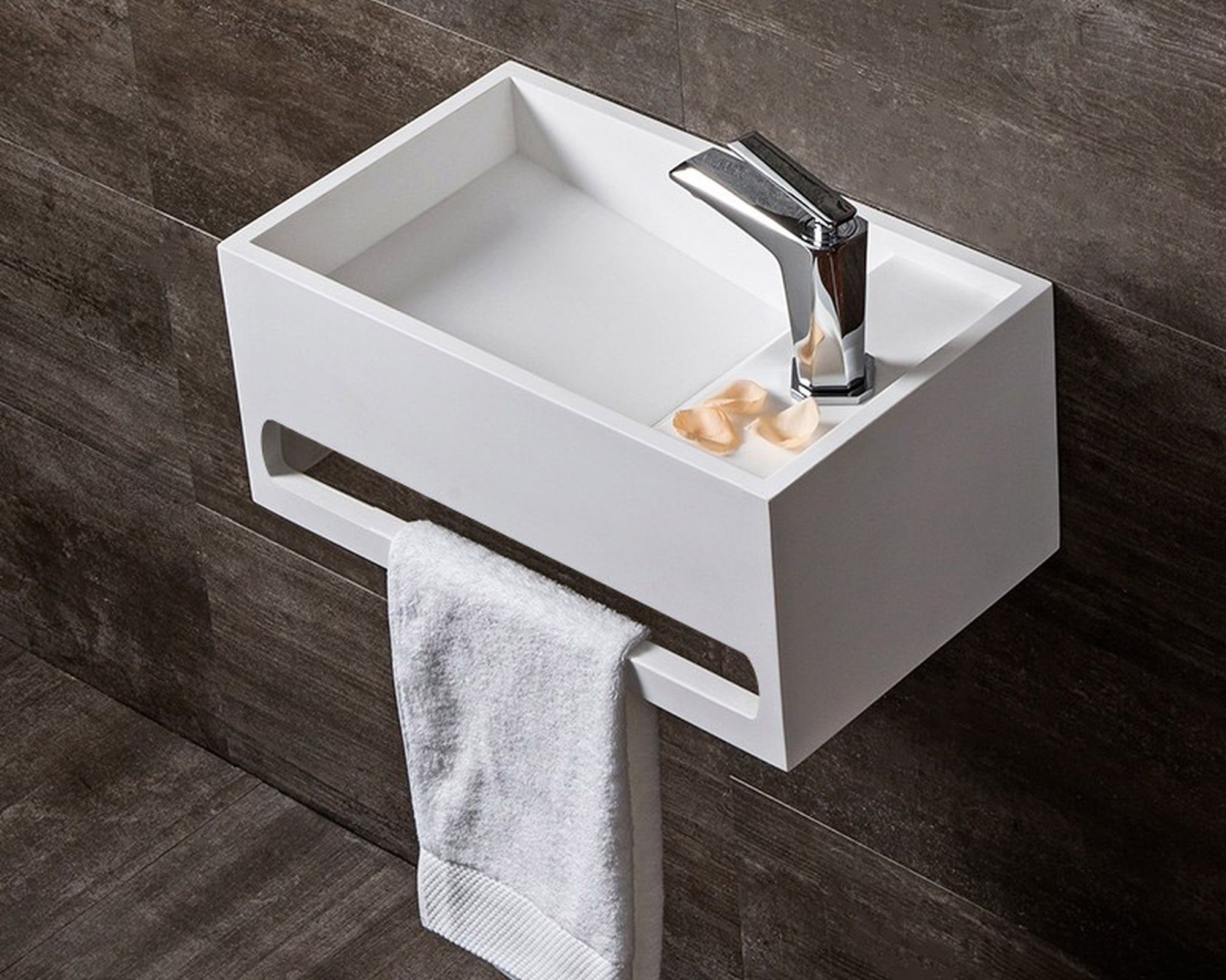 HMR Bathroom Ramped Sink with Towel Bar - Glossy White