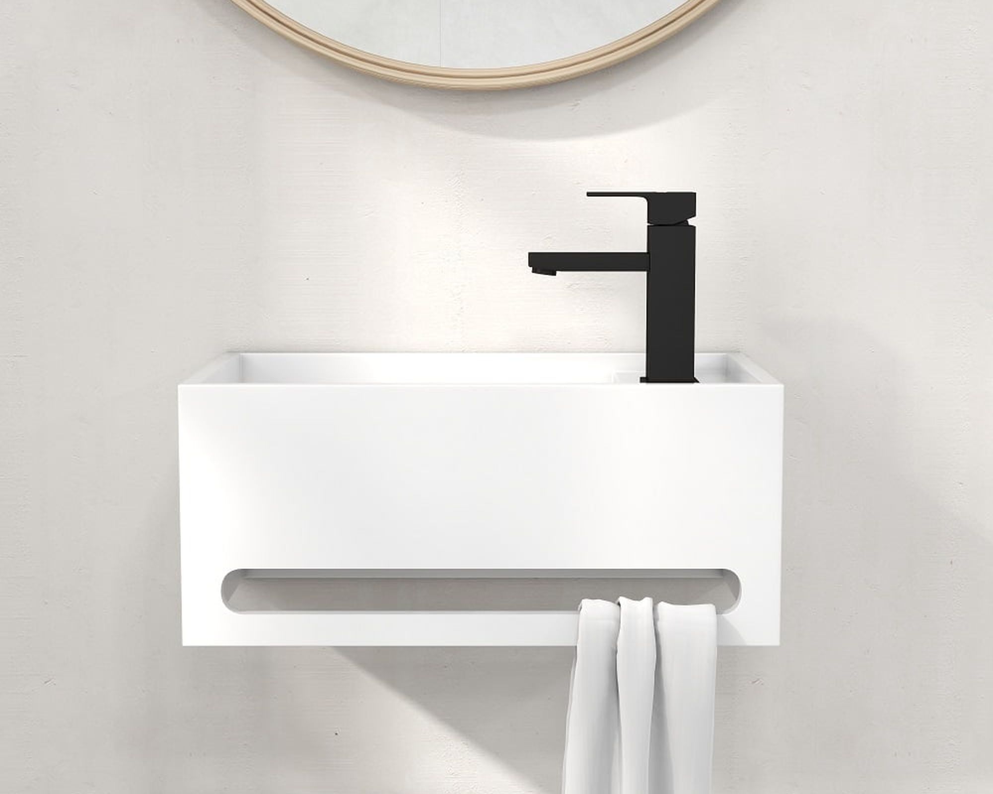 HMR Bathroom Ramped Sink with Towel Bar - Glossy White