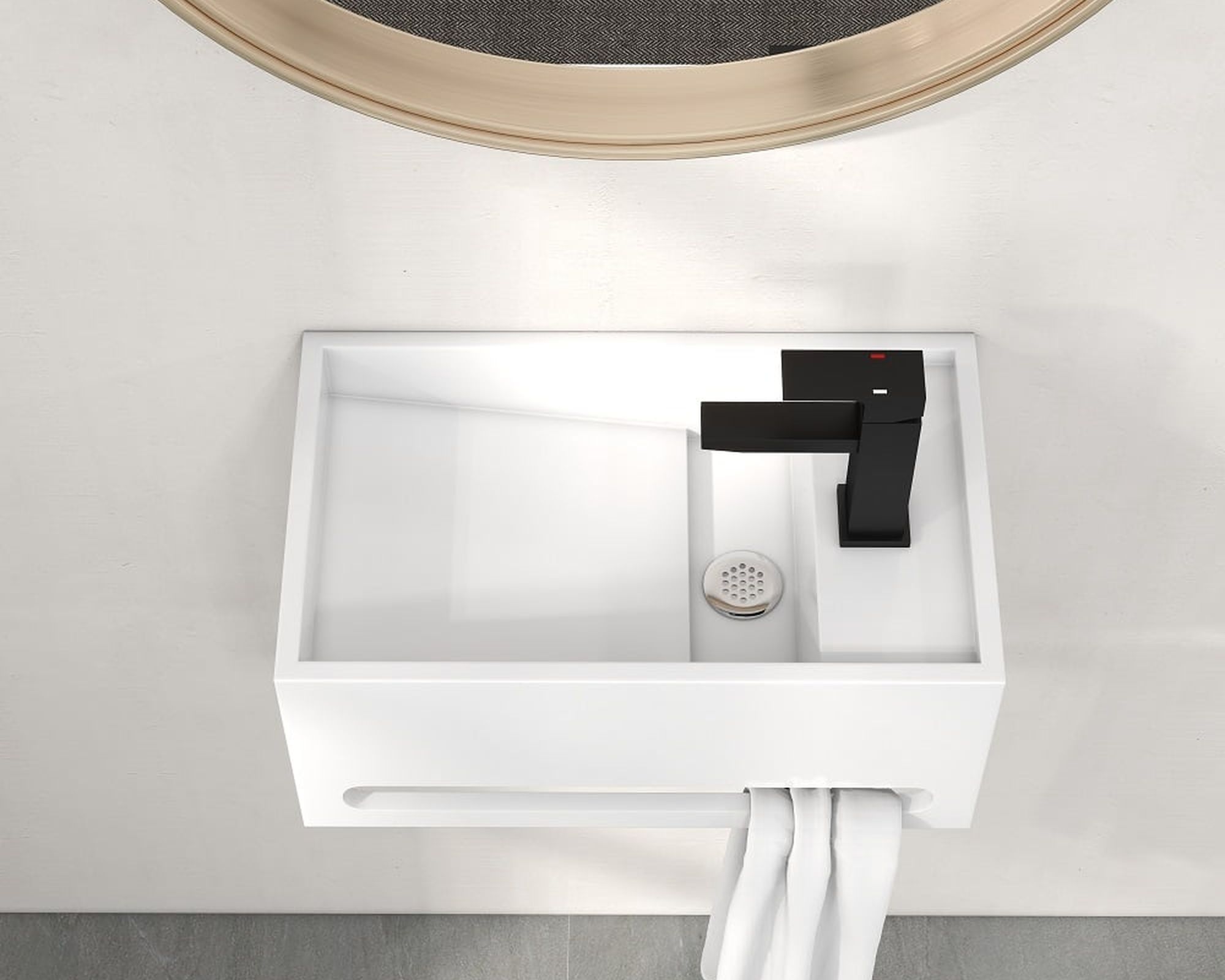 HMR Bathroom Ramped Sink with Towel Bar - Glossy White