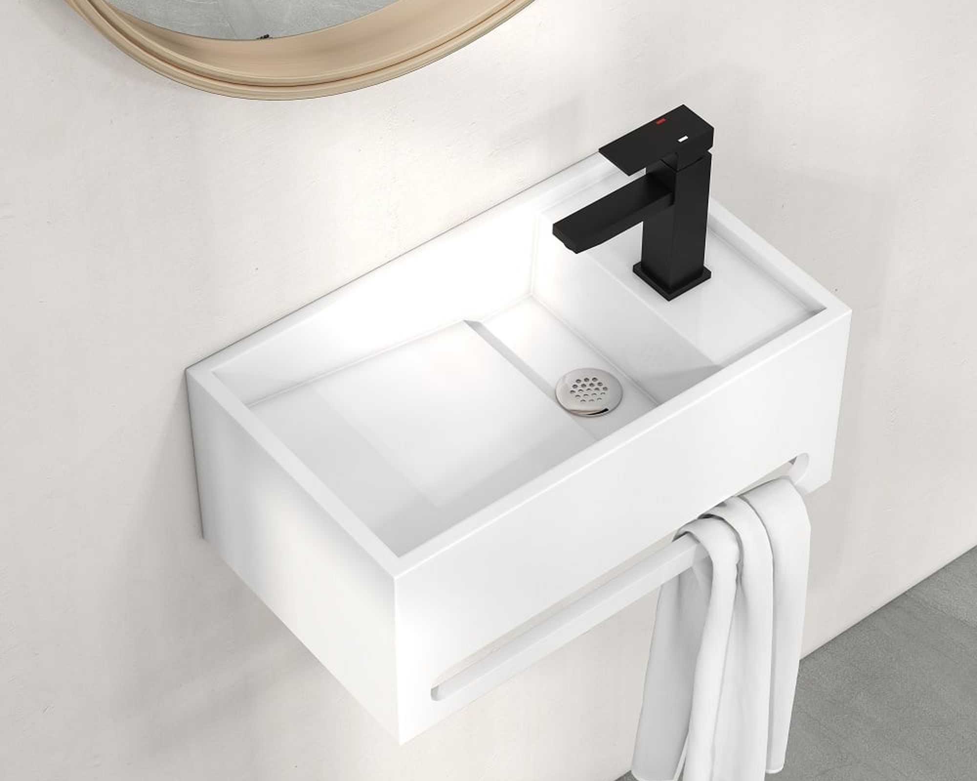 HMR Bathroom Ramped Sink with Towel Bar - Glossy White