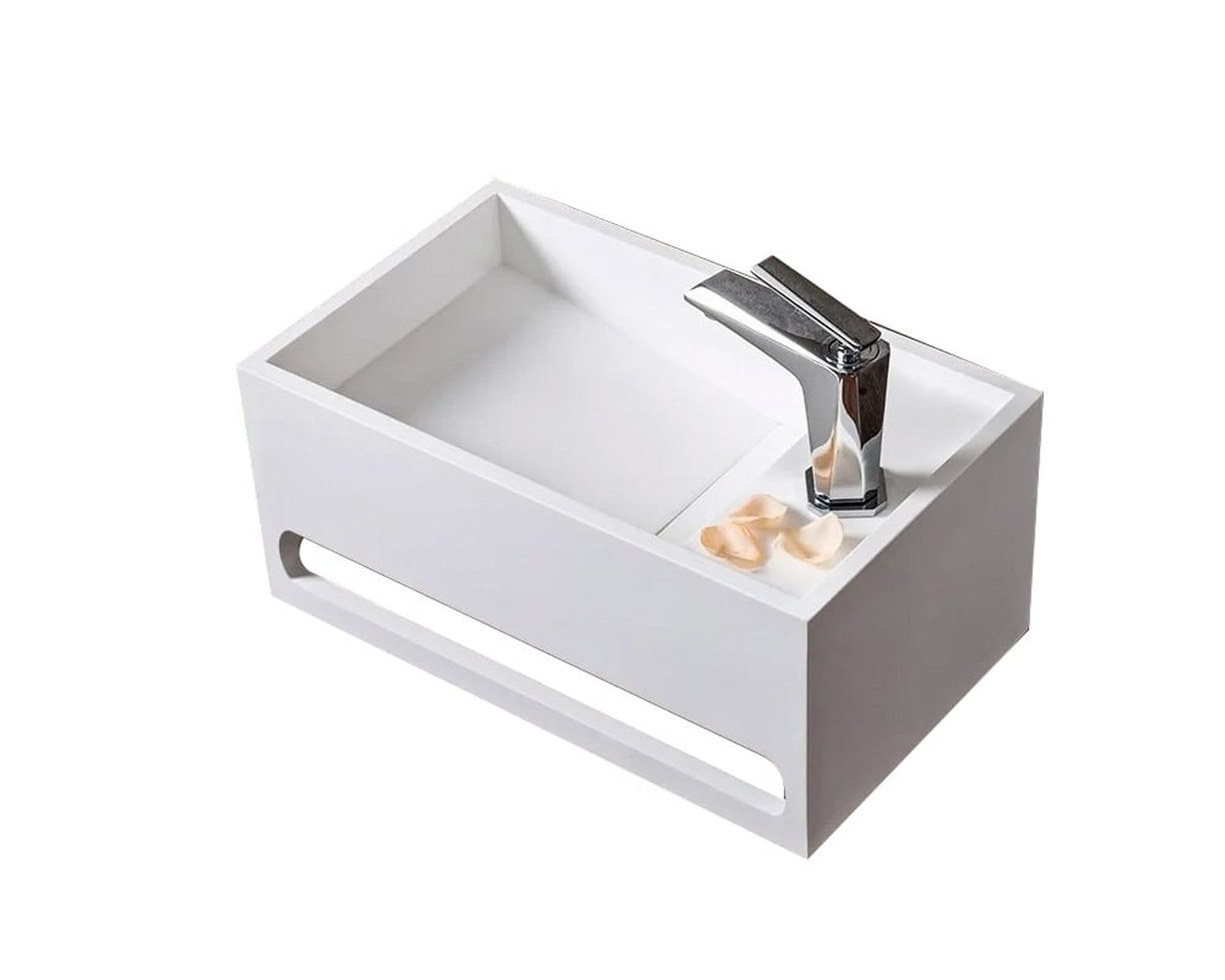 HMR Bathroom Ramped Sink with Towel Bar - Glossy White