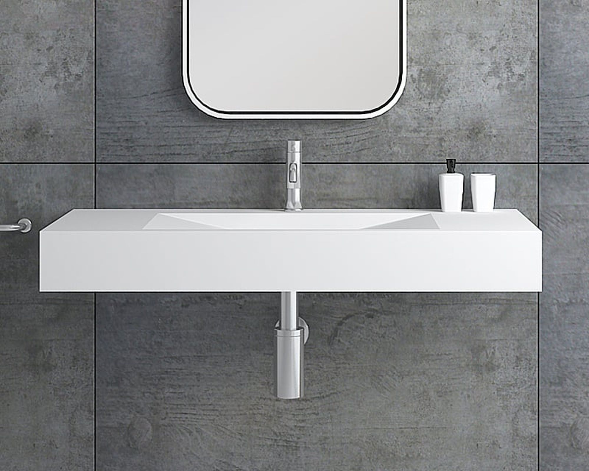 HMR Wall-Mount Floating Bathroom V-Shaped Sink - Glossy White