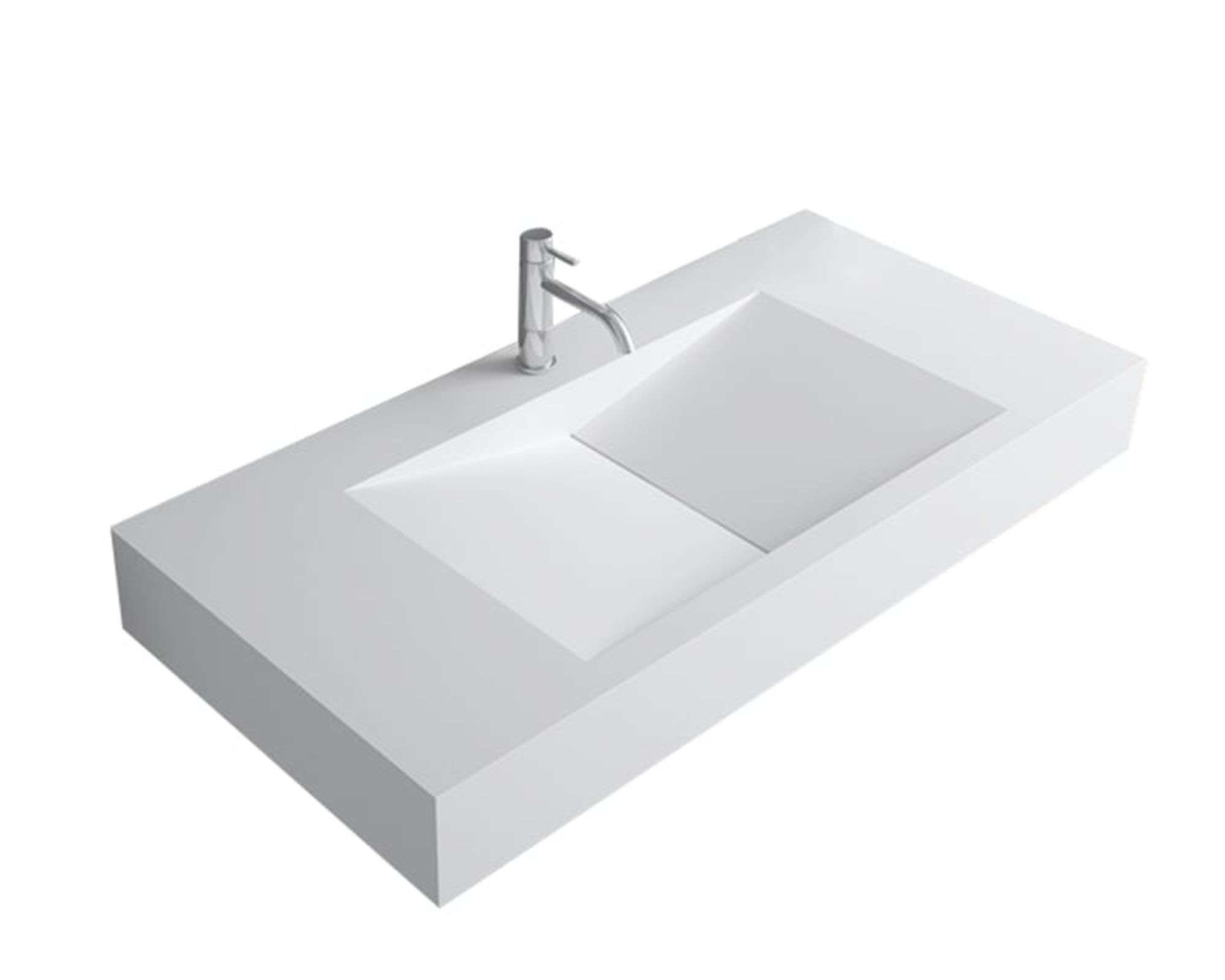 HMR Wall-Mount Floating Bathroom V-Shaped Sink - Glossy White