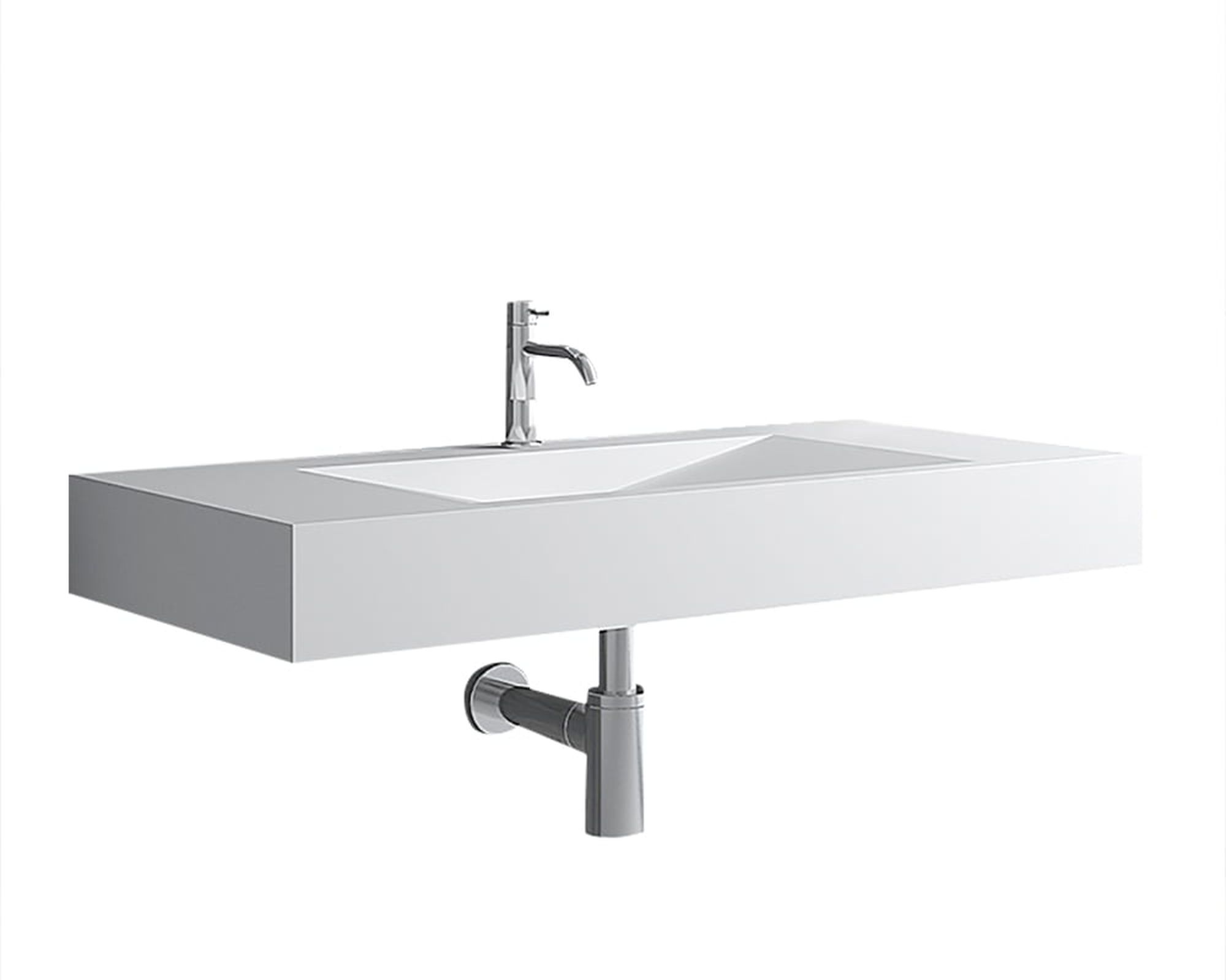 HMR Wall-Mount Floating Bathroom V-Shaped Sink - Glossy White