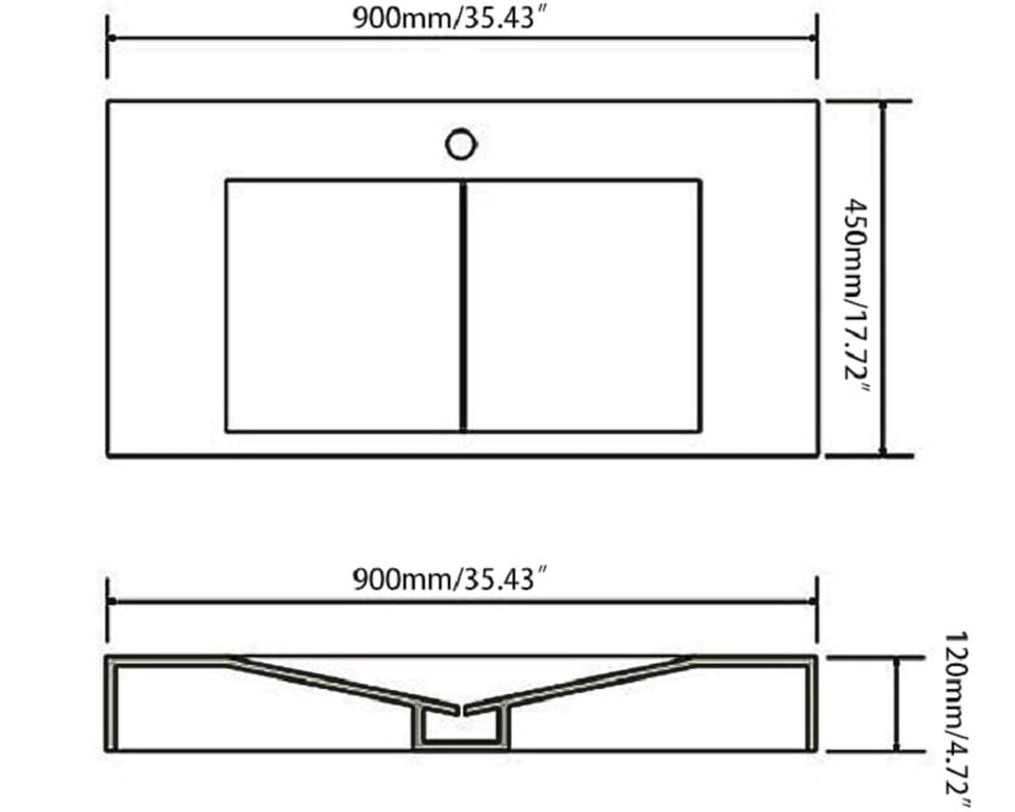 HMR Wall-Mount Floating Bathroom V-Shaped Sink - Glossy White