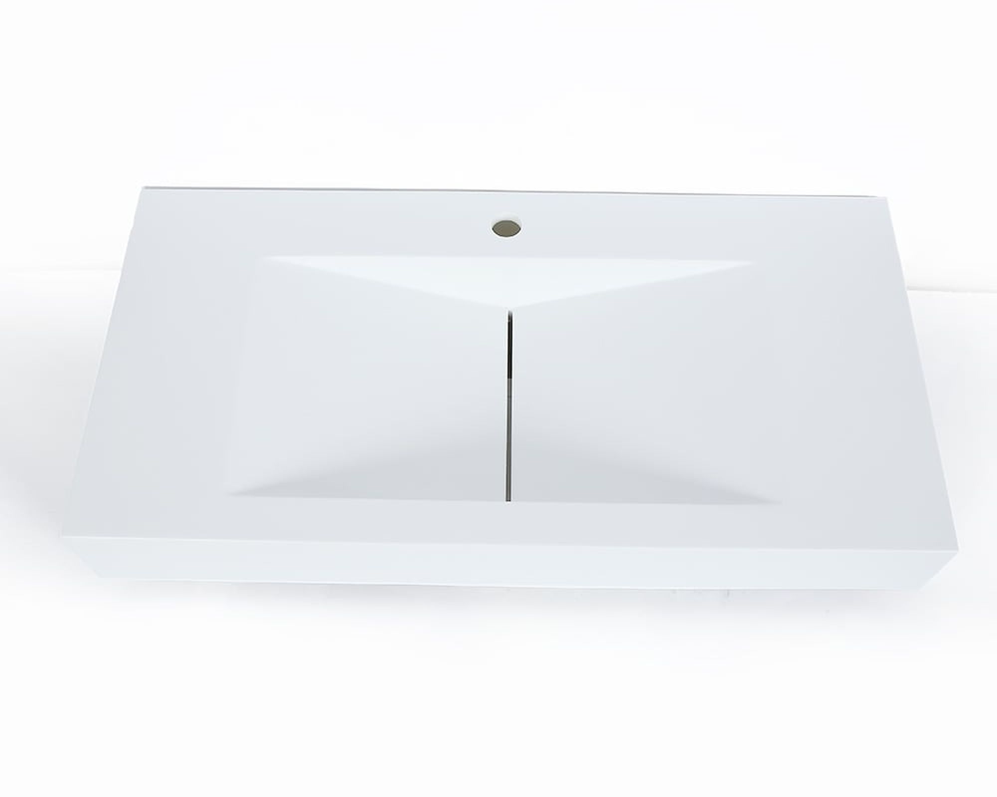 HMR Wall-Mount Floating Bathroom V-Shaped Sink - Glossy White