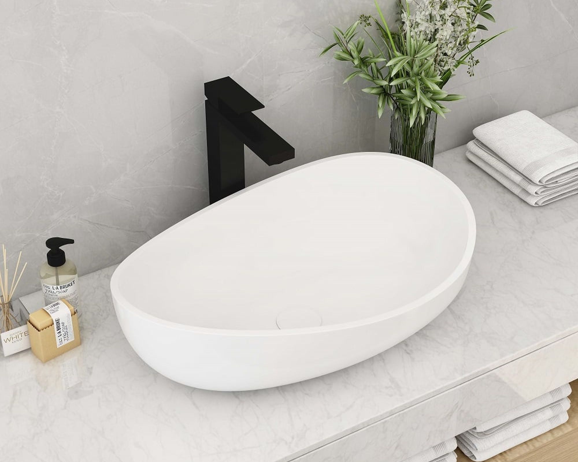 HMR Modern Bathroom Vessel Sink with Pop Up Drain - Glossy White