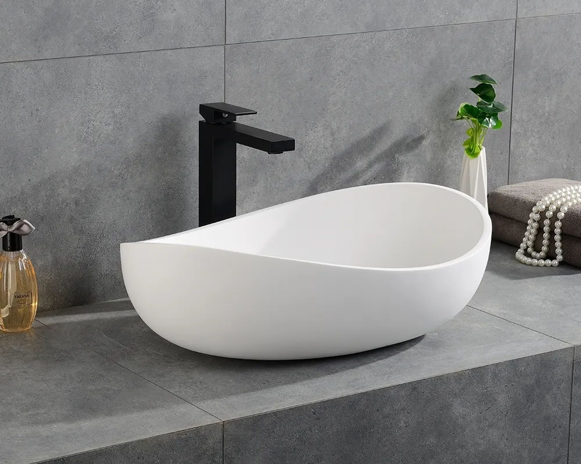 HMR Modern Bathroom Vessel Sink with Pop Up Drain - Glossy White