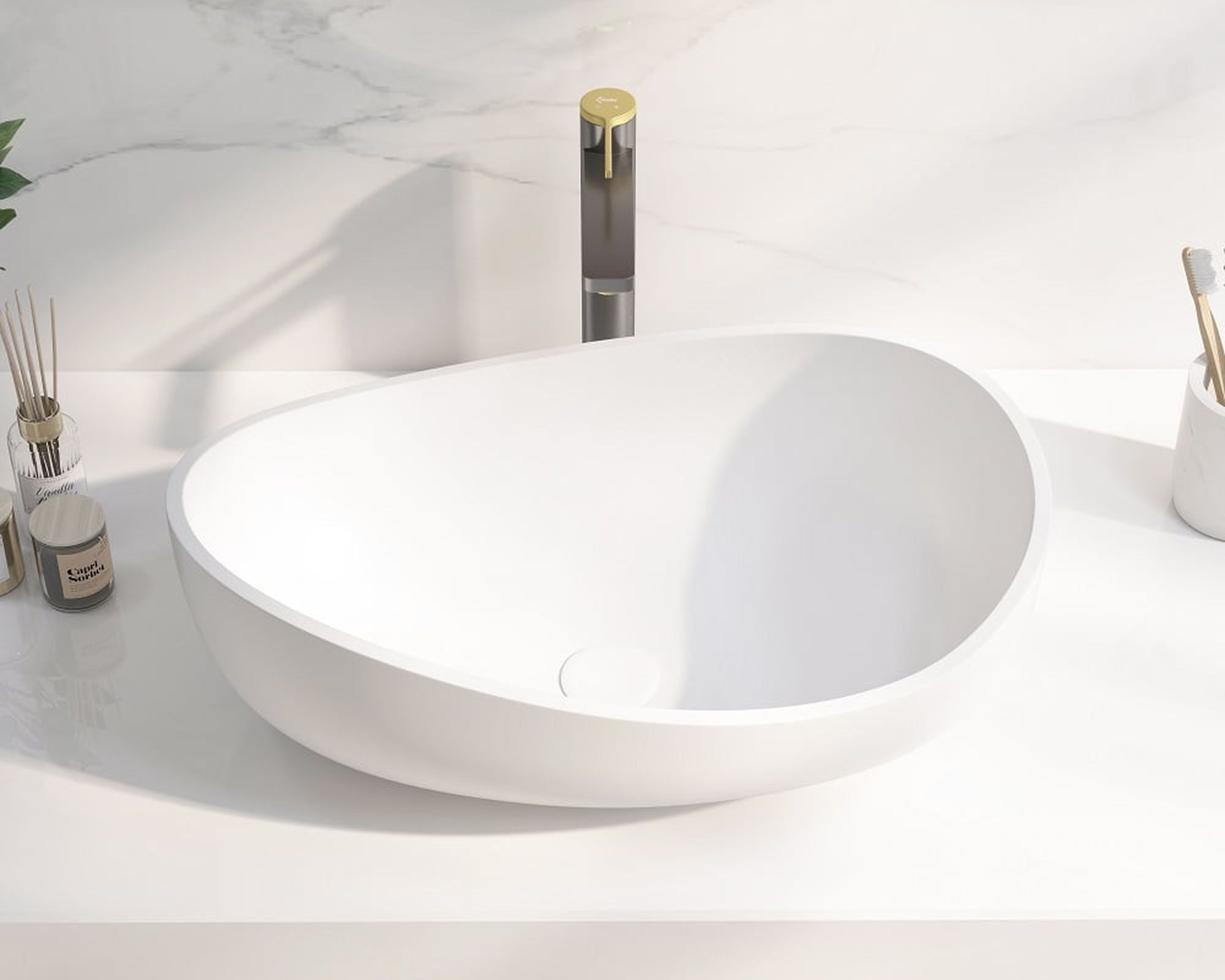 HMR Modern Bathroom Vessel Sink with Pop Up Drain - Matte White