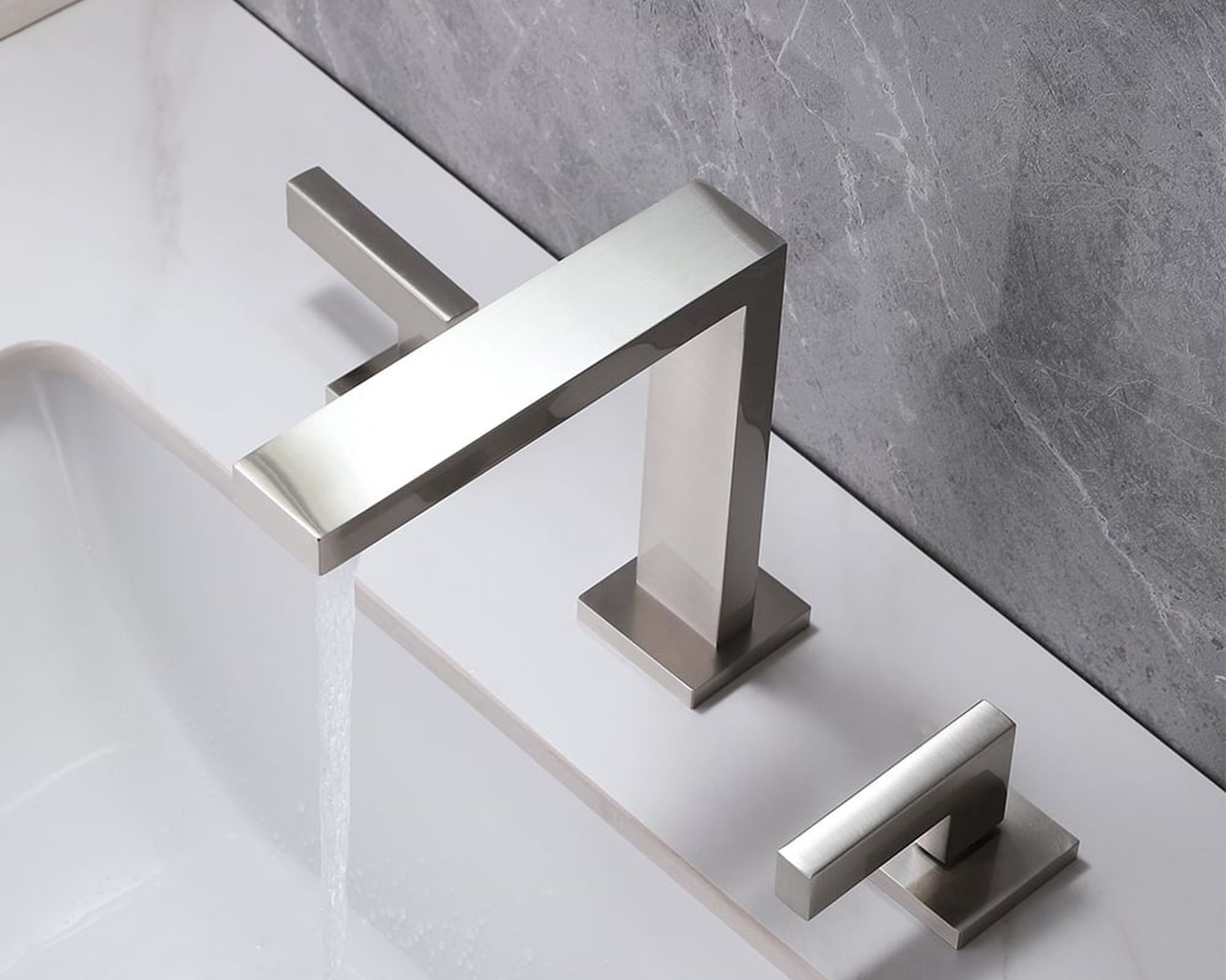 HMR Modern Widespread Bathroom Sink Faucet Double Handle - Brushed Nickel