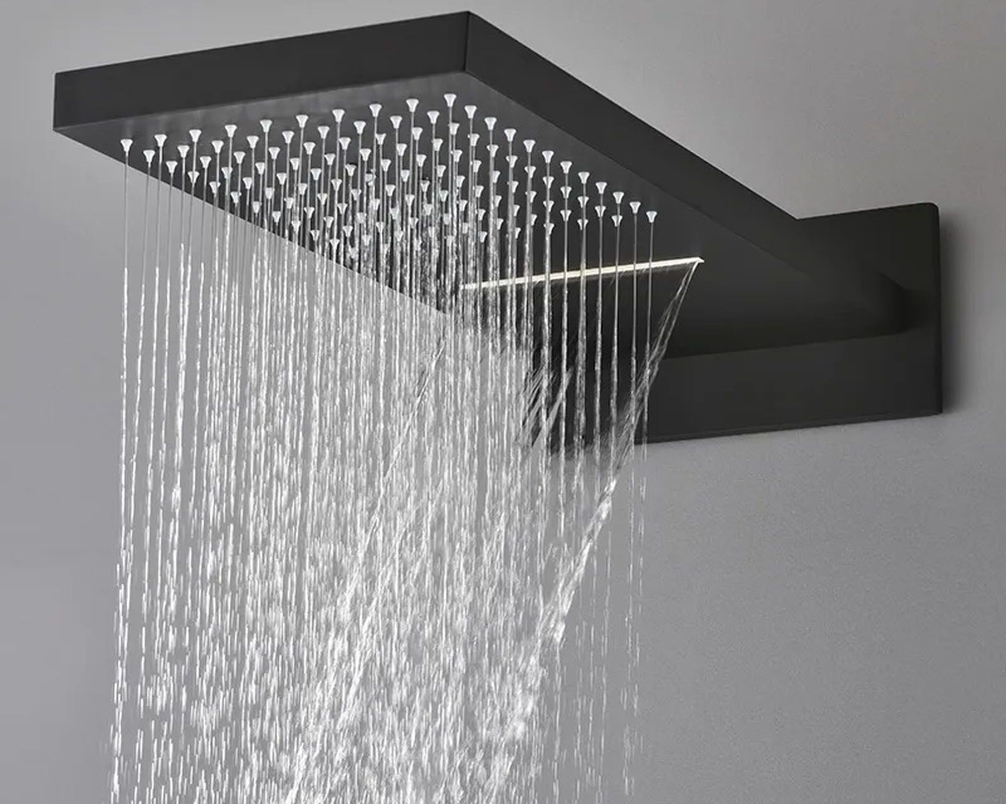 HMR Wall Mounted Waterfall Rain Standard Shower System with 3 Body Sprays - Matte Black