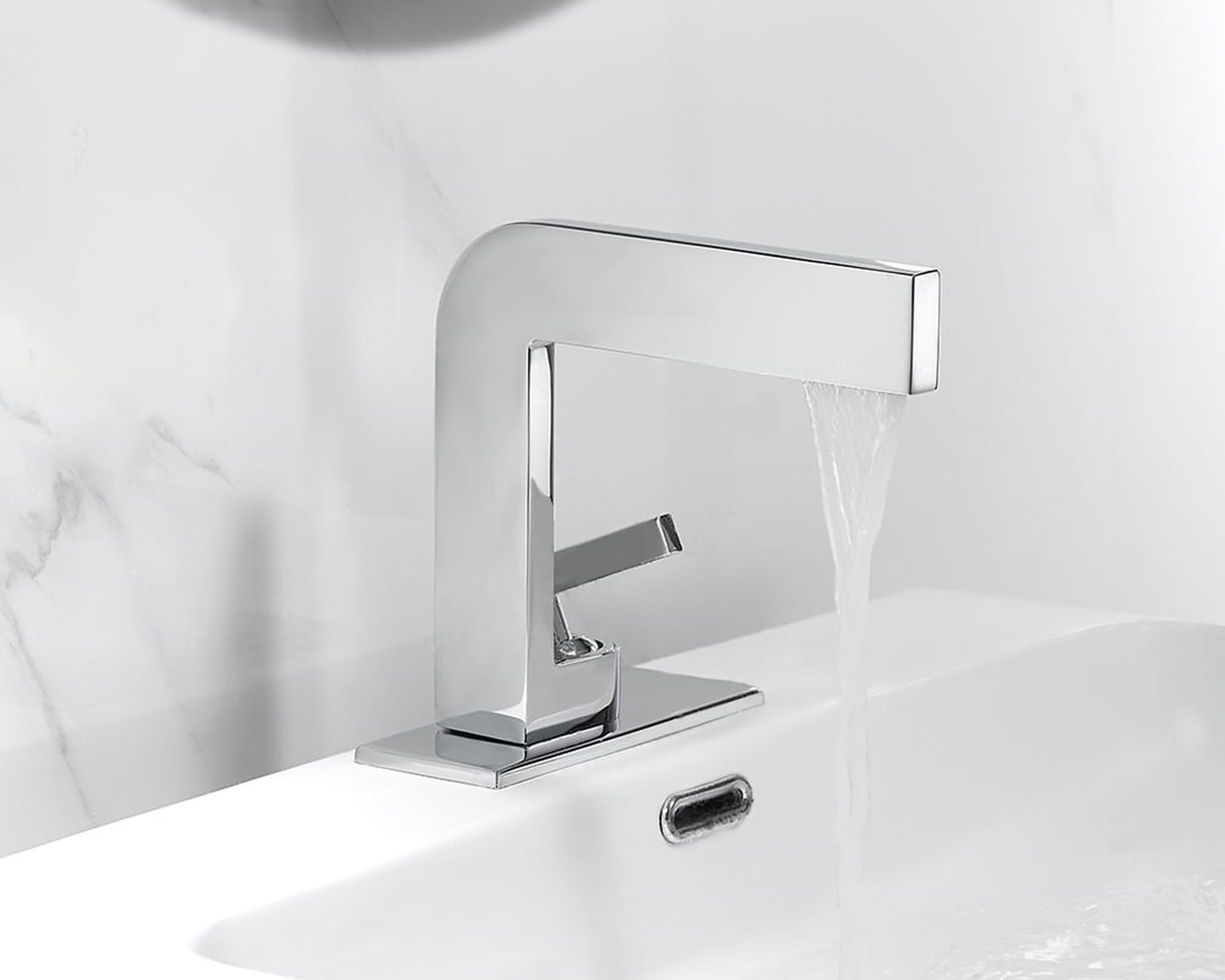 HMR Waterfall Single Handle Bathroom Sink Faucet with Escutcheon - Chrome