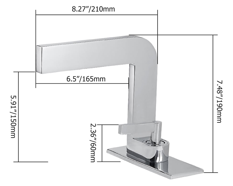 HMR Waterfall Single Handle Bathroom Sink Faucet with Escutcheon - Chrome