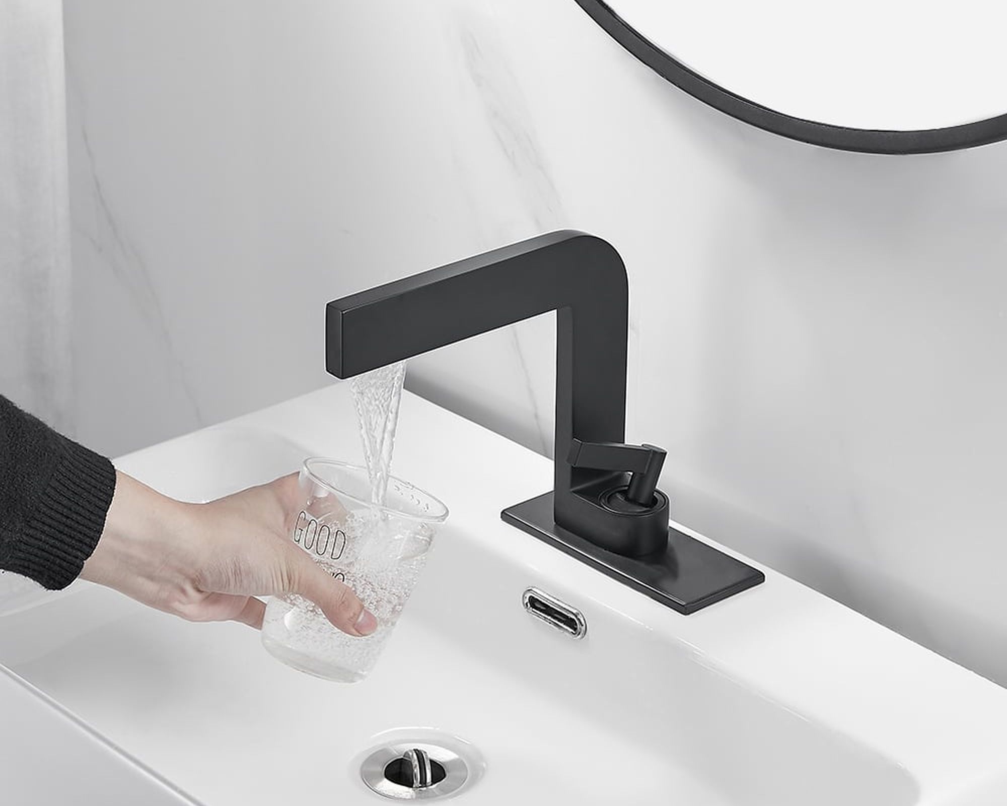 HMR Waterfall Single Handle Bathroom Sink Faucet with Escutcheon