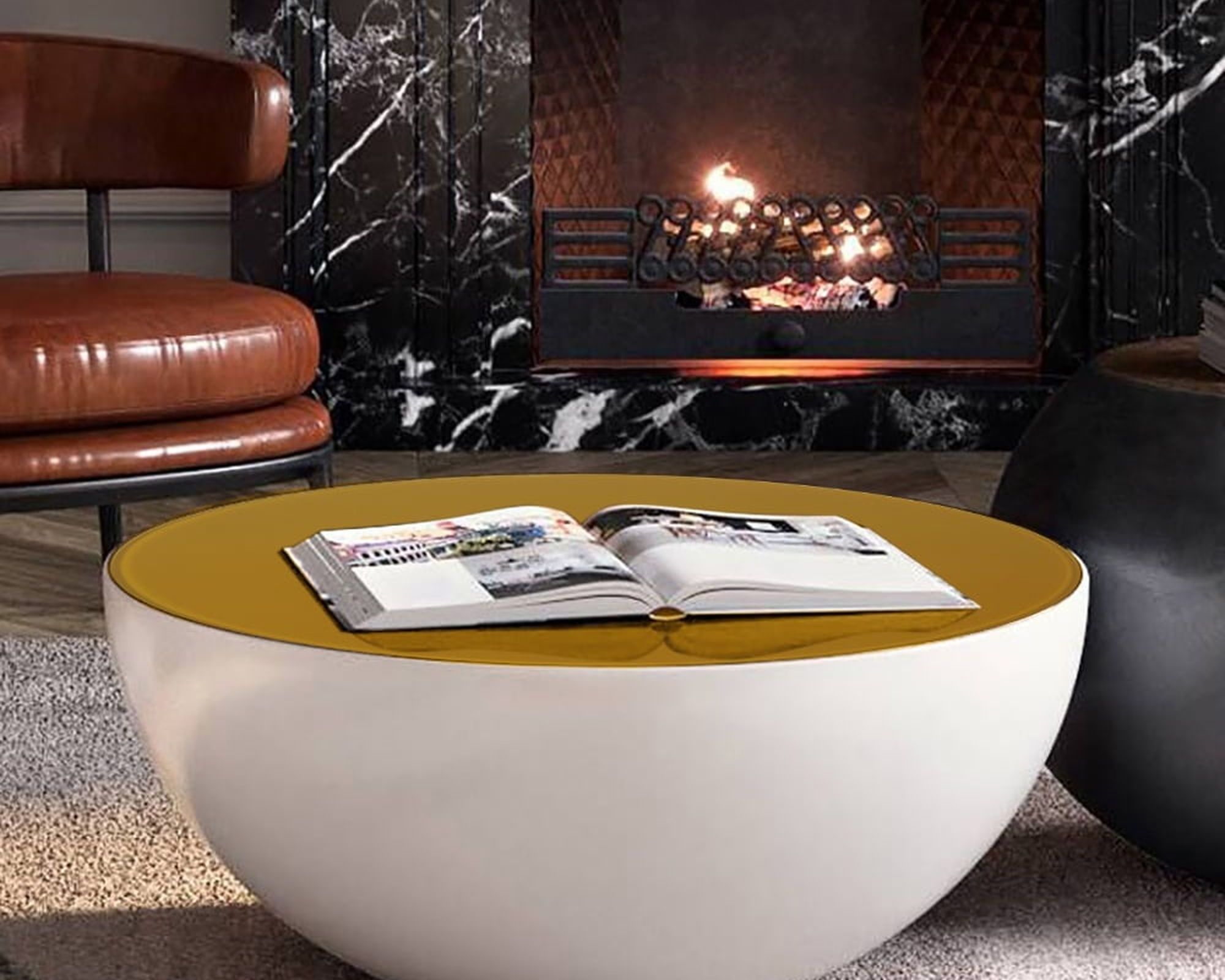 HMR Modern Round Coffee Table with Yellow Top