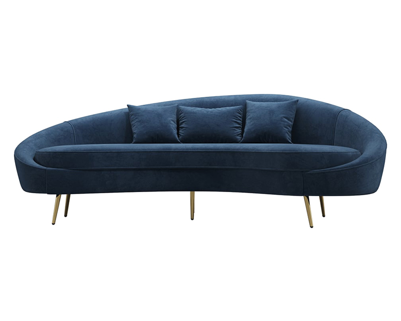 HMR Modern 95" Curved Sofa with Velvet Upholstery and Toss Pillow - Blue