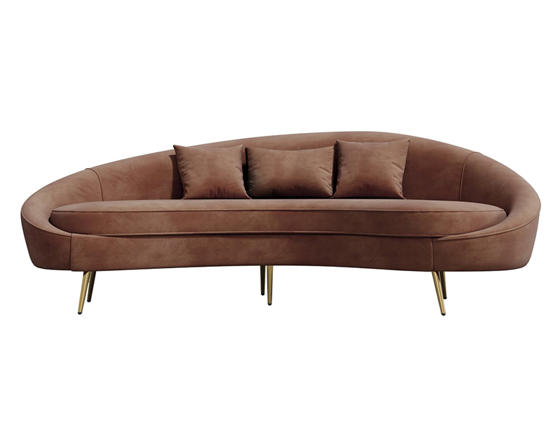 HMR Modern 83" Curved Sofa with Velvet Upholstery and Toss Pillow - Brown