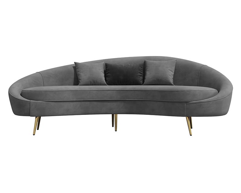 HMR Modern 83" Curved Sofa with Velvet Upholstery and Toss Pillow - Gray