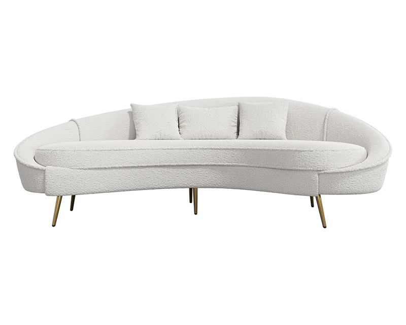 HMR Modern 83" Curved Sofa with Boucle Upholstery and Toss Pillow - White