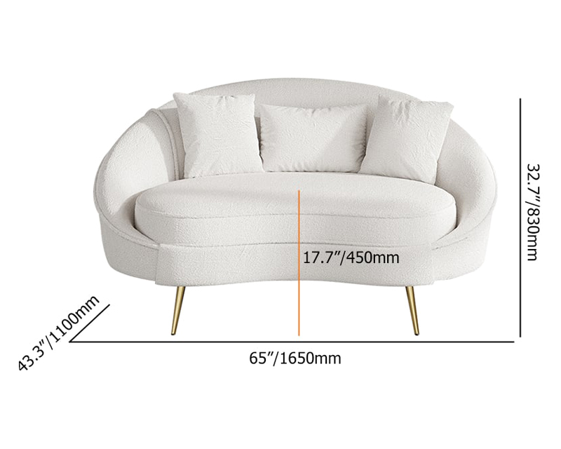 HMR Modern 63" Curved Sofa with Boucle Upholstery and Toss Pillow - White