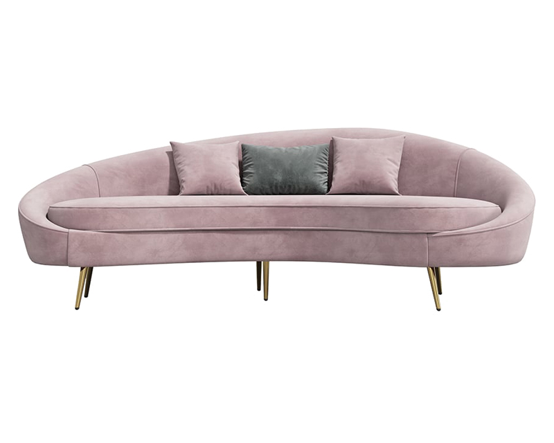 HMR Modern 83" Curved Sofa with Velvet Upholstery and Toss Pillow - Pink