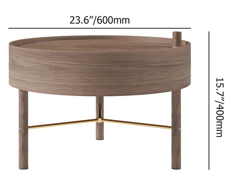 HMR Modern Round Wood Rotating Tray Coffee Table with Storage & Metal Legs - Walnut