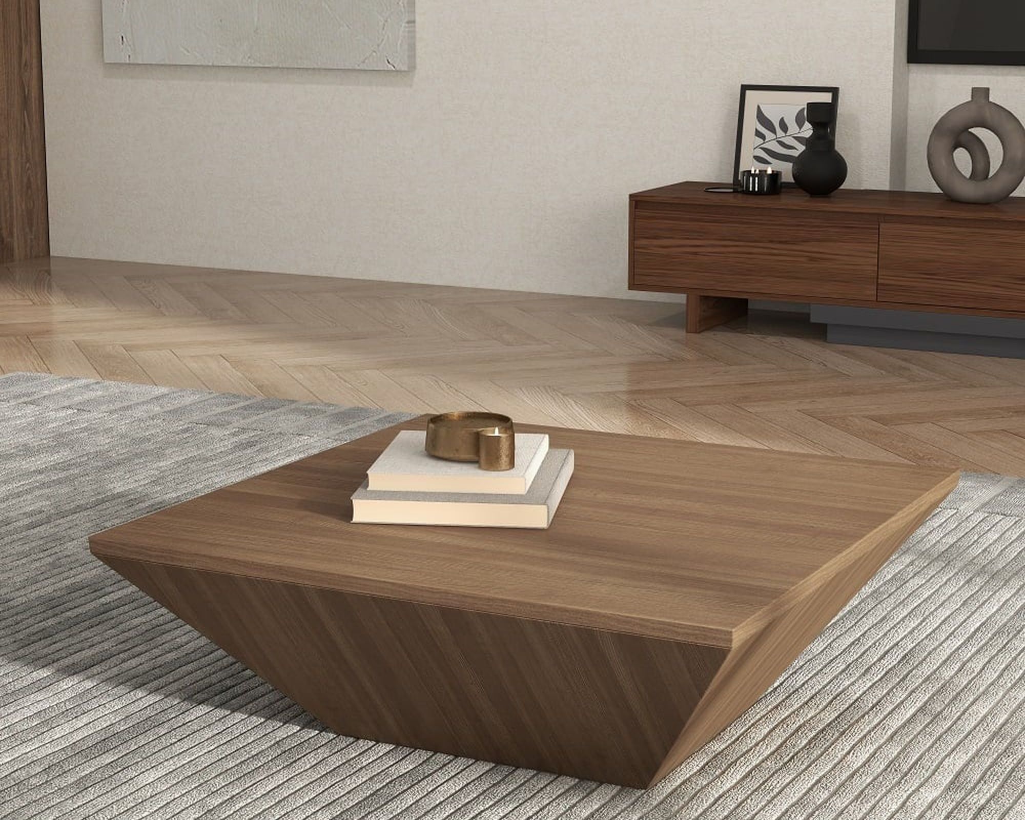 HMR Modern 39" Coffee Table with Storage and 1-Drawer - Walnut