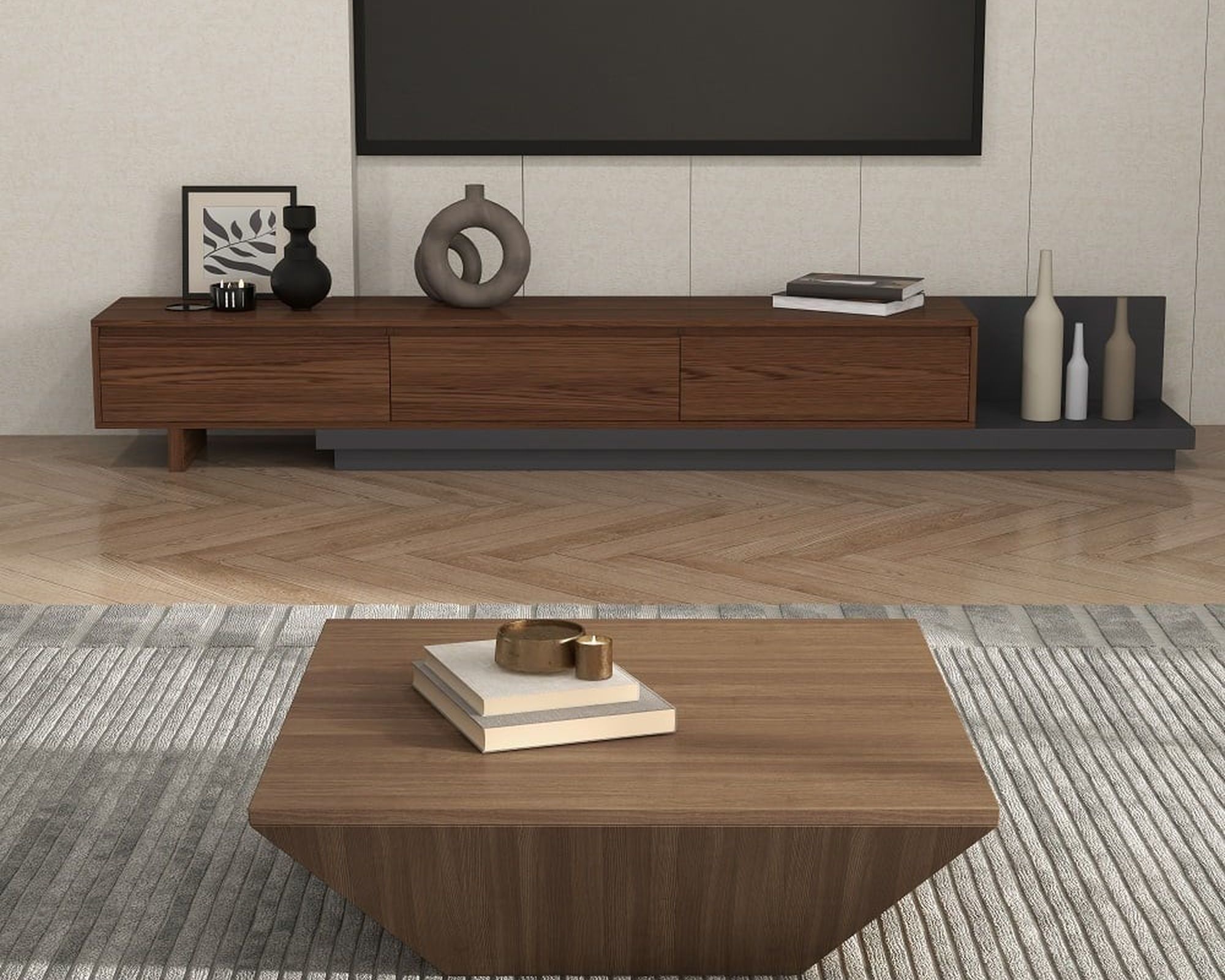 HMR Modern 39" Coffee Table with Storage and 1-Drawer - Walnut