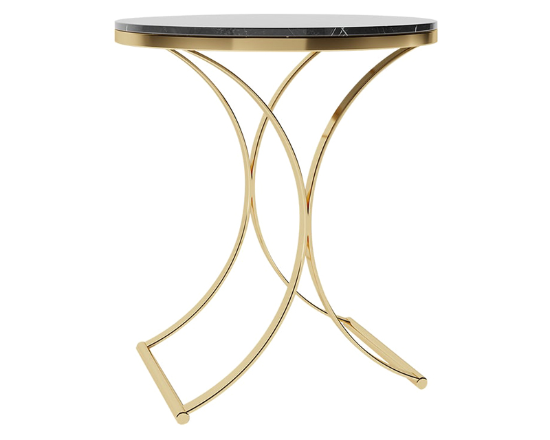 HMR Modern Luxurious Round Side Table - Black/Gold, Marble