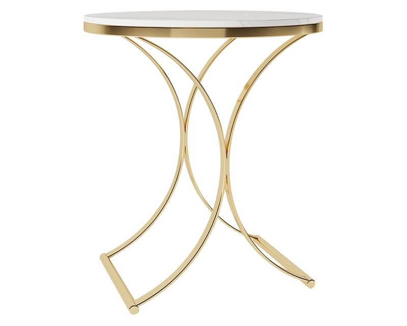 HMR Modern Luxurious Round Side Table - White/Gold, Marble