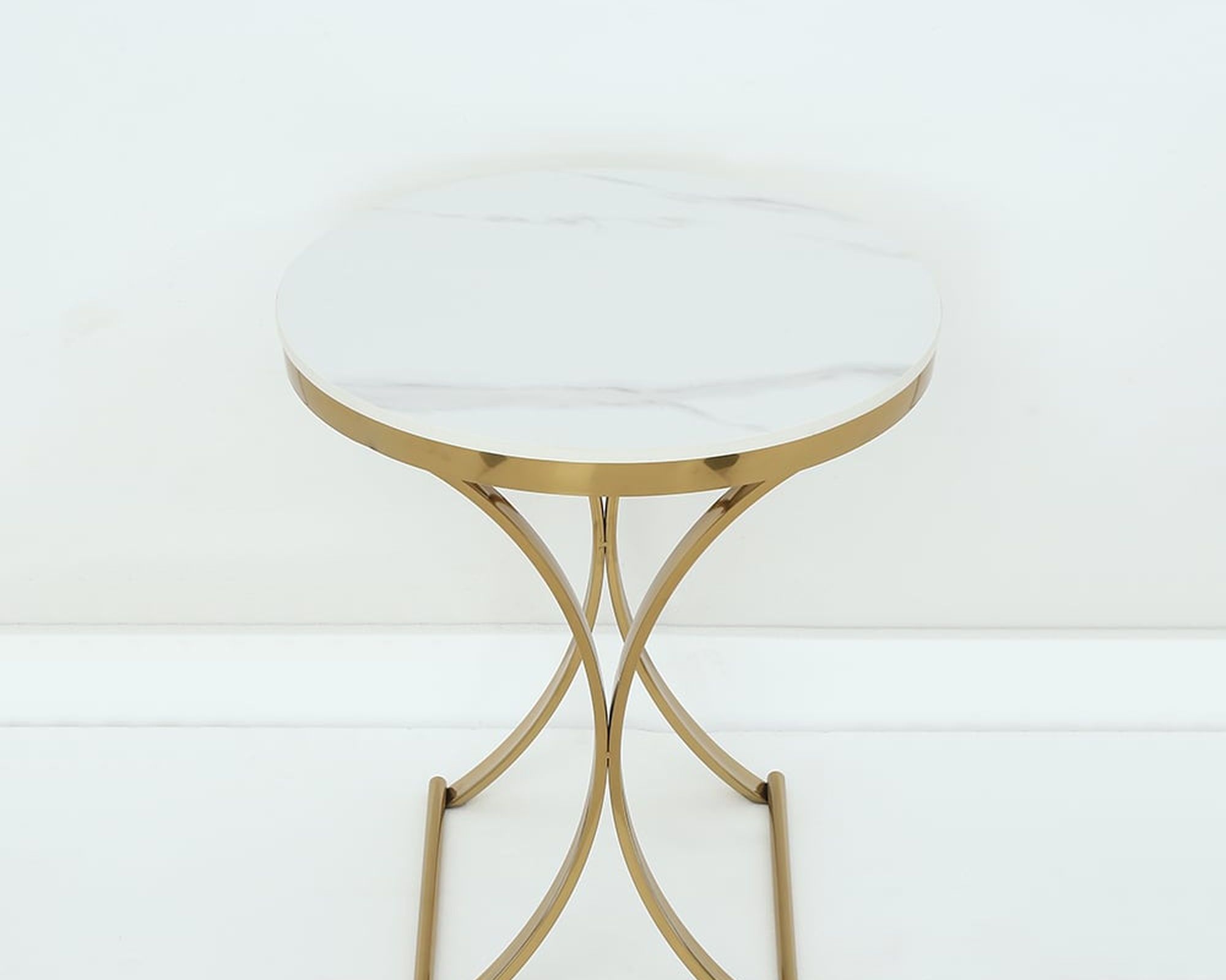 HMR Modern Luxurious Round Side Table - White/Gold, Marble