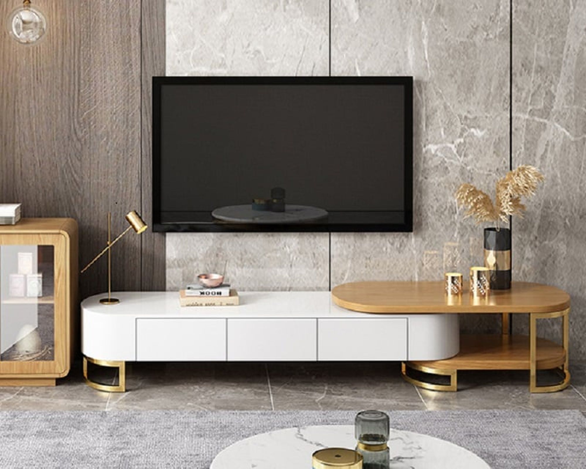 HMR Nesnesis Series Modern Extending TV Stand with Storage